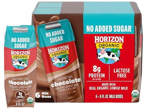 NEW Horizon Organic Shelf Stable No Added Sugar Lactose Free 1% Lowfat Chocolate Milk Boxes, 8 fl oz, 6 Count - 8g Protein per Serving, USDA Organic, Ready to Drink, No Refrigeration Needed