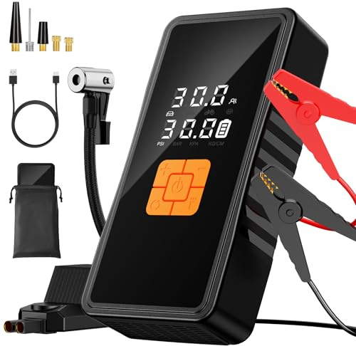 Preciva Arrancador de BateríAs de Coche 6000A,Jump Starter 12v, Linterna LED de Emergencia,Carga RáPida, Utilizado en Coches, Motos, Bicicletas