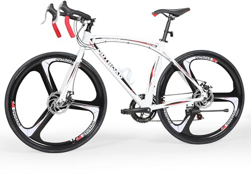 Outroad Road Bike 14 Speed 700C Wheel with Light Aluminum Alloy Frame Commuter Bicycle with Dual Disc Brakes for Men, Women and Adult Racing Bike, 14 Speed-White
