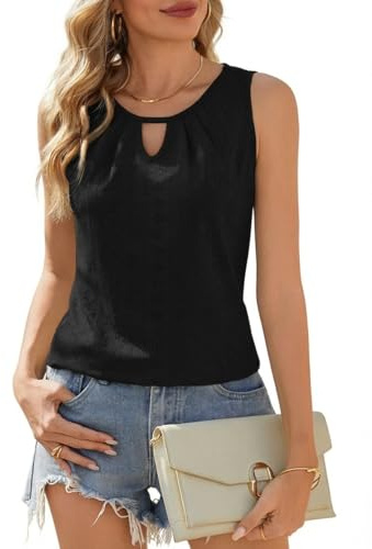 Zeagoo Camiseta Tirantes Mujer Elegantes Camiseta Verano Básico Top Sin Mangas Camiseta con Cuello en V Elegante Blusa Informal Tank Top Negro M