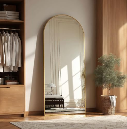 Lvguang Espejo de Arco de 52x161cm | Espejo de Piel Completa con Parte Superior Curvada | para Montar en Pared o Apoyar en el Suelo | Inclinación Ajustable para Sala de Estar, Vestidor y Dormitorio