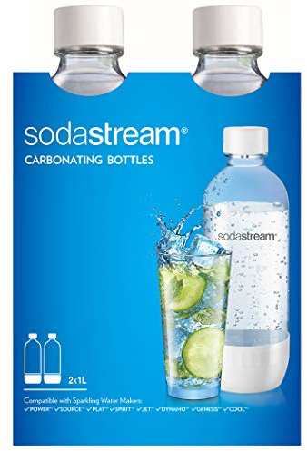 sodastream Botella de carbonatación clásica DWS apta para lavavajillas, 1 L, color blanco (paquete de 2 unidades), plástico
