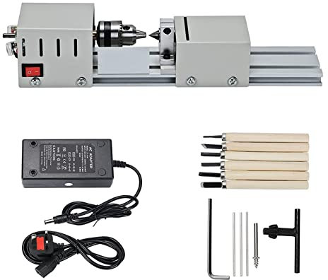 Queiting Mini Lathe 12-24V 96W Metal Small Lathe 6 In 1 DIY Wood Model Making Drilling Lathe Bead Grinding Machine for Carving And Grinding Wood