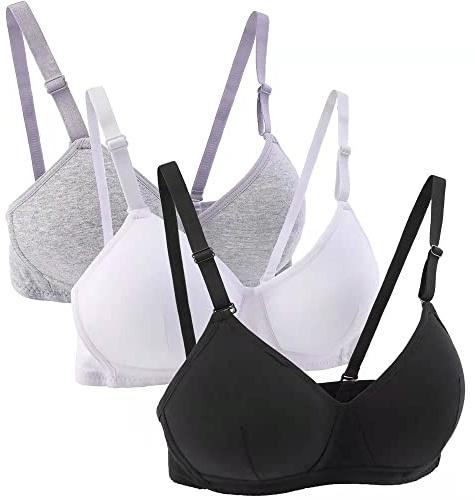 Yintry Sujetador Deportivo de algodón para niña Adolescente con Correa Ajustable Desmontable Bralette,Paquete de 3, A-Cup