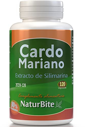 Extracto de Silimarina (Cardo Mariano), 120 cápsulas de alta concentración, 80% de Silimarina, NaturBite - Efecto depurativo para el hígado - Detox potente