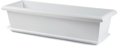 Acan Tradineur Fioriera in plastica con piatto 26 litri PLFT Vaso per piante e fiori rettangolare in plastica con fori di drenaggio (60 cm, bianco)