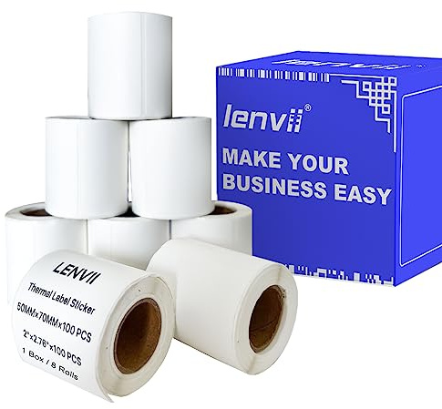 LENVII 50mm x 70mm Etichetta Termica Sintetica, 2×2.76 Codice a barre etichette adesivi, Resistente allo strappo, Impermeabile,Resistente alle alte temperature - 8 Rotoli (100 Etichette/Rotolo)
