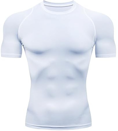 Smatstyle Men's Short-Sleeved Compression Sports T-Shirt, Training Shirt, Elastic Short-Sleeve Quick-Drying Functional Shirt, Breathable Running Shirt, White, M