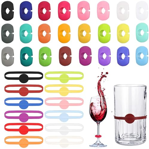 DabbOo 36 Stück Glasmarkierer Silikon Colourful Glas Markierung Trinkgläser Wiederverwendbarer Glasmarkierer zur Unterscheidung Von Weingläsern, Champagnergläsern, Cocktailgläsern und Mehr auf Partys