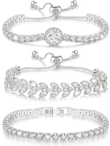 Suyi Tennis Bracelet Cubic Zirconia Bracelet Silver Plated Bracelets for Women 17CM Silver 1
