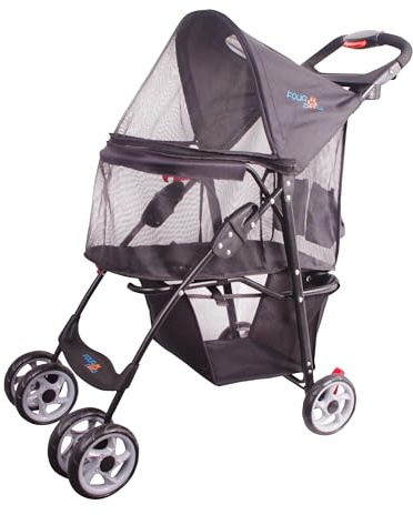 FOURPAW Full-Window pet Stroller 4 Wheels for Cats & Dogs, with Storage Basket,Cup Holder, Travel Puppy/Cats Stroller.