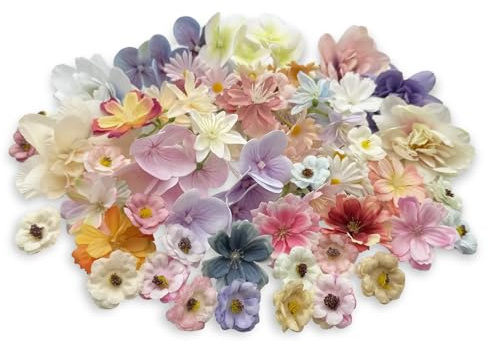 FOSDICK 50Pcs Fiori Finti per Decorazioni, Colorato Fiori Artificiali, Mista Piccola Fioris di Stoffa, Testa di Fiore Artificiale,Fiore Artificiale per Matrimoni Torte Festa Casa Scrapbook Decorazione