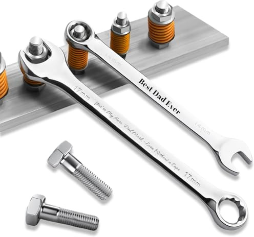 UIDMEN Llave personalizada con texto grabado, llaves de acero personalizadas, el mejor regalo para papá, regalos artesanos, llave combinada de trinquete, herramientas de garaje para el hogar, regalo