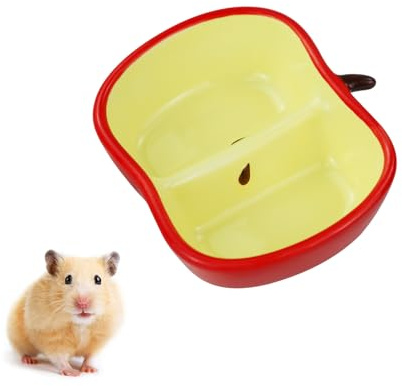 LuckyOpt Ceramic Hamster Bowl, Easy to Clean Anti Flipping Hamster Food and Water Bowl, Small Animal Bowls for Dwarf Hamsters, Parrots, Treat Bowl for Bunny, Guinea Pig (Apple)