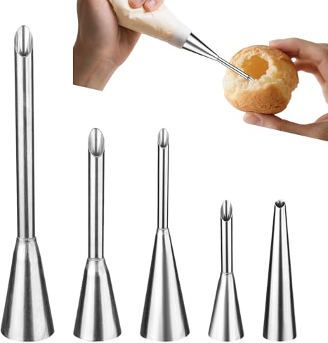 Pack of 5 Donut Syringes for Jam, Jam Syringe, Pastry Syringe, Donut Filler, Stainless Steel Piping Nozzle for Filling Jam, Puff Pastry, Doughnuts, Bread, Puff Pastry