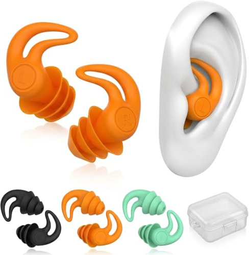 Swimming Ear Plugs for Adults 3 Pairs, Waterproof Reusable Silicone Swim Earplugs for Surfing Snorkeling Showering, Ergonomic Ear Protection for Swimming Adults & Teens 14+ with Storage Cases