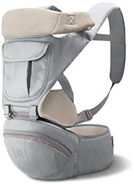 SONARIN 3-i-1 multifunktionell babyhållare med höftsäte, framåtvänd spädbarnsslinga, stor förvaring, ergonomisk, alla årstider, anpassad till ditt barns odling (grå)