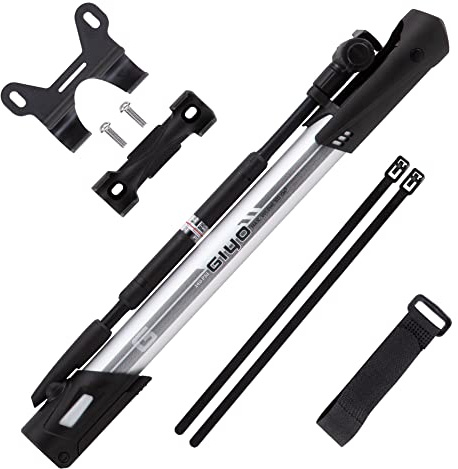 GIYO Mini Bomba de Piso para Bicicleta con manómetro, portátil y Ligera, de Aluminio, Alto Volumen de Bombeo, Montaje de Marco Presta/Schrader, Fabricado en Taiwán (GM-641)