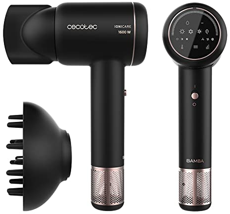 Cecotec Secador con Motor Digital Brushless Bamba IoniCare RockStar Ion Touch. 1600 W, Ion real, Pantalla Táctil, Accesorios con unión Magnética: Difusor y Boquilla Concentradora, Cable 1,8m