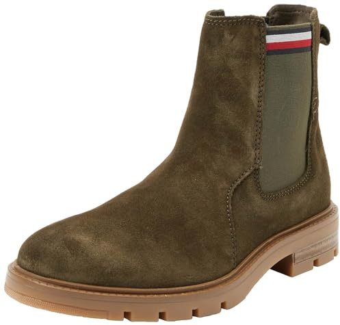 Tommy Hilfiger Hombre Botas de caña baja Corpoarte Suede Chelsea de ante, Verde (Army Green), 44 EU