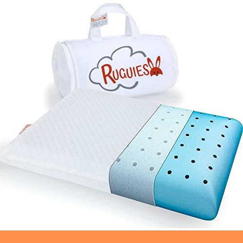 RUGUIES MAX- Almohada para Niños de Viscoelástica- Hipoalergénica y Transpirable- Cojín Infantil-Funda Lavable de Algodón-Oeko-Tex- De 1 a 10 años XL (58x32x7cm)- Bolsa Viaje Incluída