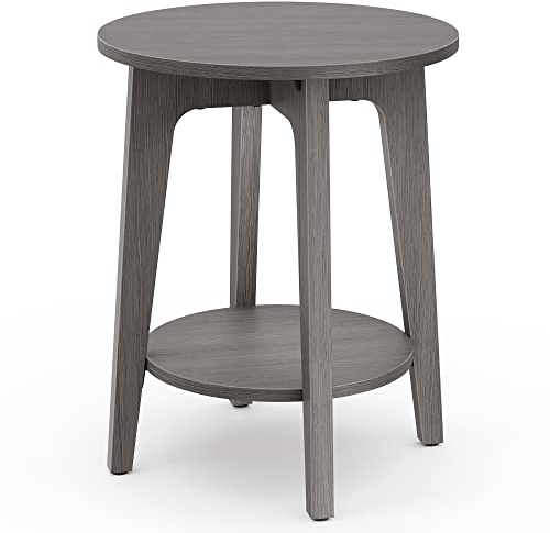 VASAGLE Beistelltisch, Sofatisch, Kleiner runder Tisch für Wohnzimmer, Nachttisch für kleine Räume, mit unterer Ablage, moderner Stil, rauchgrau LET283T68
