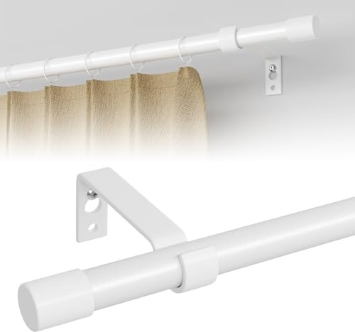 tringle rideau de 68 à 157 cm avec embouts simples, Tringles à rideaux Blanc pour fenêtres avec supports, tringle a rideau ajustable de 16 mm de diamètre pour chambre, salon, cuisine