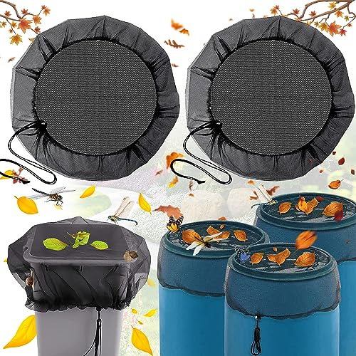 Regentonnen Netz, 2 Stück Regentonne Abdeckung, Deckel Regentonne, 95cm Verstellbares Regentonnennetz mit Zugband, Schutz vor Laub, Stechmücken & Mückenlarven, Schutznetz Regentonne