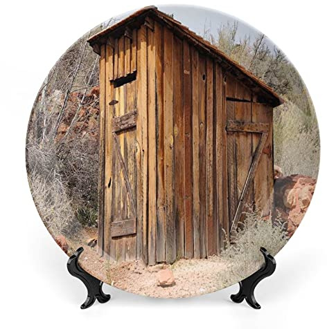 XISUNYA 6 Inch Decorative Plate, Outhouse Dinner Plate, Old Wooden Shed in The Outback Country Side Print Ceramic Wall Hanging for Fine Dining Upscale Events, Dinner Parties, Weddings, Catering