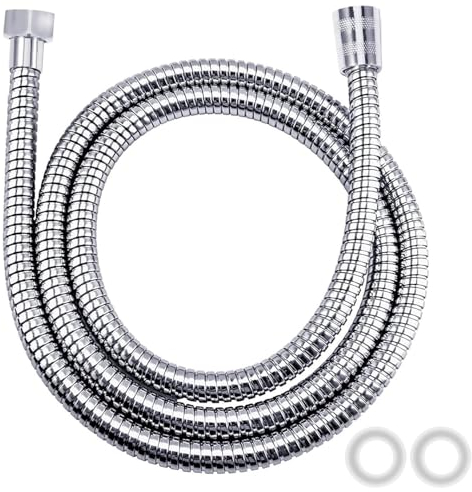 Vinabo Duschschlauch aus Edelstahl (G1/2 Zoll, 150 cm), explosionsbeständig, hohe Temperatur, verdrehsicher, Chrom, langer Duschschlauch, Silber