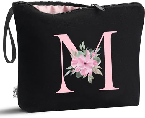 Vavabox Beauty case con iniziali personalizzate dalla A alla Z, regalo di compleanno per donne, regalo per sposa, damigella d'onore (M, 01-Nero)