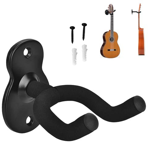 KOAHDE Universal Gitarren-Haken,Gitarre Wandhalterung für Wand,Schwarzer Gitarren-Haken-Halter für Bass,Gitarren-Wandhalterung,Metall-Gitarren-Aufhänger,Gitarrenständer mit Haken,Schwarz,1PC