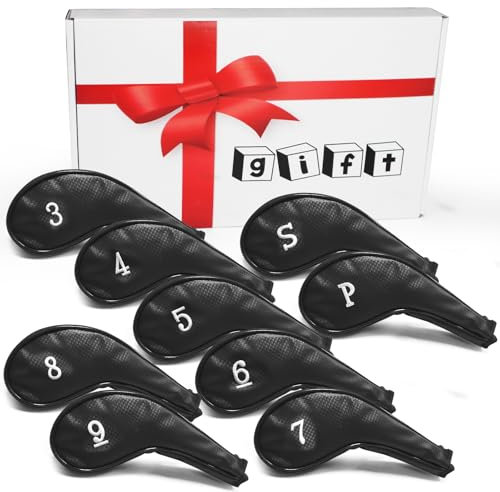 Golf Club Iron Head Covers Long Iron Covers 9pcs/Set Zipper Gift Box, Neoprene Zippered Sport Outdoor (Black)