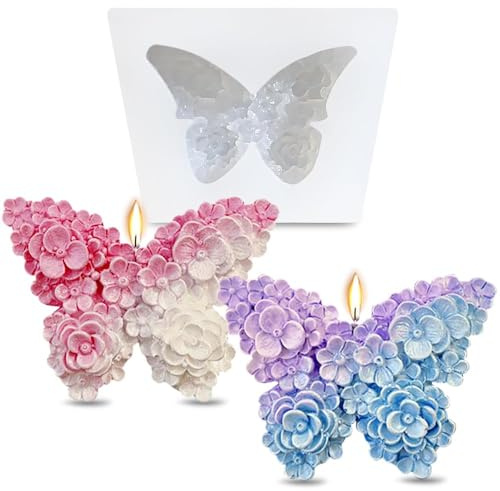 2 Pezzi Stampo in Silicone Farfalla 3D per Candele, Portacandele DIY in Gesso, per la Festa della Mamma, San Valentino, Decorazione da Tavolo
