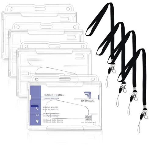 4 Piezas Porta Tarjetas Identificativas Plástico Duro, Doble Funda Tarjeta Identificación con Lanyard, Porta Tarjetas Colgante Transparente, Portatarjetas Identificación para Oficinas