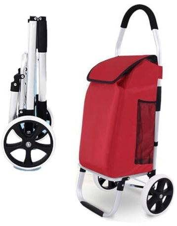 ZWQXZX Chariot de Courses Chariot de Marché Chariot De Courses À 2 Grandes Roues Amovible 40 L Pliable avec Sac Amovible pour L'extérieur Caddie de Courses(Rot)