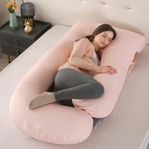 GKXLH Cuscino Morbido per Gravidanza - Cuscini per Gravidanza per Supporto del Sonno per Schiena, Pancia, Fianchi, Gambe, Cuscino Maternità a Forma di J per Tutto il Corpo per Donne Incinte con Fodera
