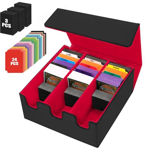 HIMOMO MTG Commander Deck Box pour plus de 2100 cartes, en cuir synthétique avec fermeture magnétique, boîte de rangement pour cartes à collectionner MTG PKM, avec 10 séparateurs (rouge)