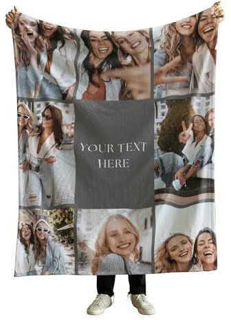 PICANOVA Fotodecke Personalisierte Decke Mit Fotos 150x100cm - Kuscheldecke mit Bildern - Personalisierte Geschenke für Mama, Freundin - Decken mit 8 Fotos