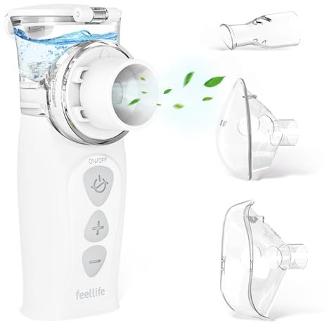 FEELLIFE Nebulizador Portatil Silencioso Tipo C Recargable, Nebulizador Bebés y Adultos Tasa de Atomización Ajustable, para Tratamiento de Tosa, Enfermedades Respiratorias
