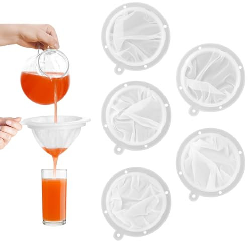 Hevysuo 5 Pieza Tamices de Malla Fina Nailon,100/120/200/300/400 Mallas Pantalla de Filtro de Alimentos,Malla Fino Ultrafino para Filtrar Jugo de Frutas,Vino,Leche,Blanco,13cm