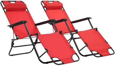 SDWEHO7 2er Set Sonnenliegen Klappbar, Klappbarer Liegestuhl, Liege mit Verstellbarer Rückenlehne & Fußablage, Strandliege für Garten Pool Terrasse, 138 x 61 x 89 cm Rot