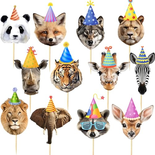 CharmeFleur Safari Tiere Party Cupcake Deko, 24 Stück Dschungel Kuchen Deko Safari Dschungel Zubehör Wilde Tiere Geburtstag Baby Shower Party Geschenke