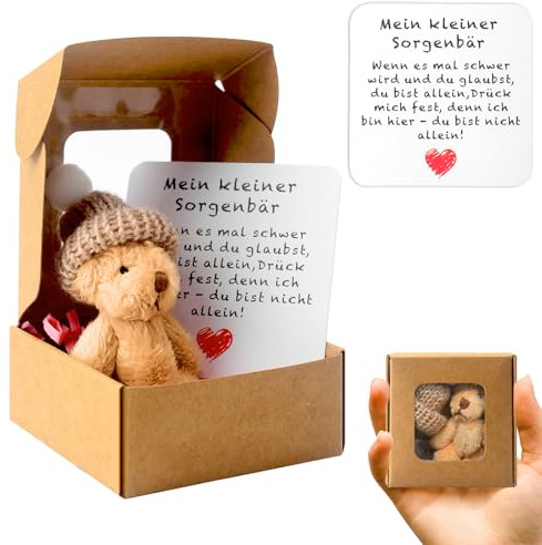 71Nmly Teddybär Klein Pocket Hug Deutsch Mini Stofftiere Kleiner Teddy Mit Karte Geschenkbox Klein Positive Ggeschenke für Geburtstag Weihnachtsfeier Lieferunge Kollegen Freundin Geschenk (Braun)