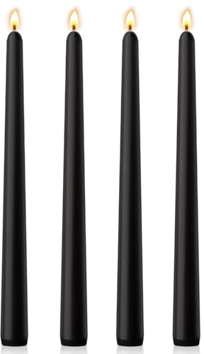 10'' Black Candles, Black Tapered Candles Set of 4, Halloween Candle Unscented Non-Drip Dinner Candle for Weddings Christmas Birthday Party Decoration