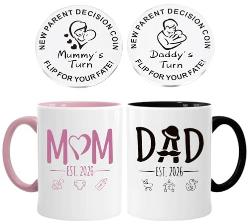Hojalis Set di tazze da caffè con moneta decisionale, tazze per mamma e papà, regalo di gravidanza per mamma in attesa, regalo di coppia per genitori per il primo tempo mamma papà (2026)