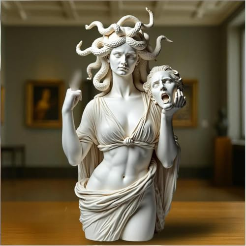 Macamolly Fingerpeken av Medusa-skulpturen av den ursprungliga talkikonen Echo of Medusa - 20 cm - Dekorativ staty för vardagsrummet