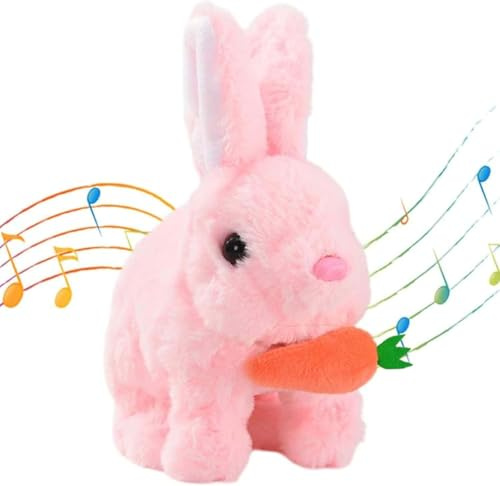 Coniglio che rimbalza, coniglietto elettrico, coniglietto parlante, coniglietto di peluche piccolo con carote, animale domestico elettronico interattivo, coniglietto di peluche elettronico con rumore