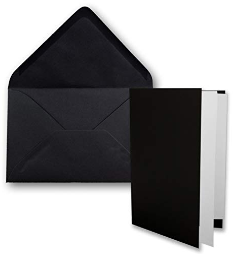 50x DIN B6 Faltkarten-Set - Schwarz - 115 x 170 mm - 11,5 x 17 cm - Doppelkarten mit Umschlägen und Einleger-Papier - FarbenFroh by GUSTAV NEUSER