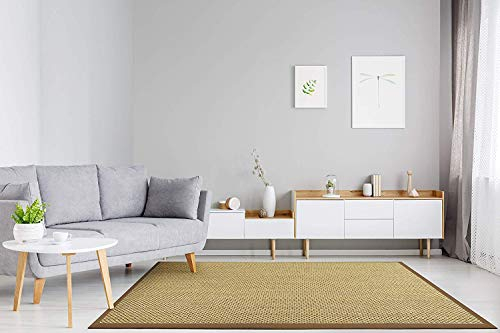 100% Reiner Sisal-Teppich mit Bordüre | Wohnzimmerteppich | Naturteppich | Tiger-Eye | Farbliche Bordüren verfügbar | 3 Farben & 2 Größen (160 x 230 cm, Natur/Cappuchino)